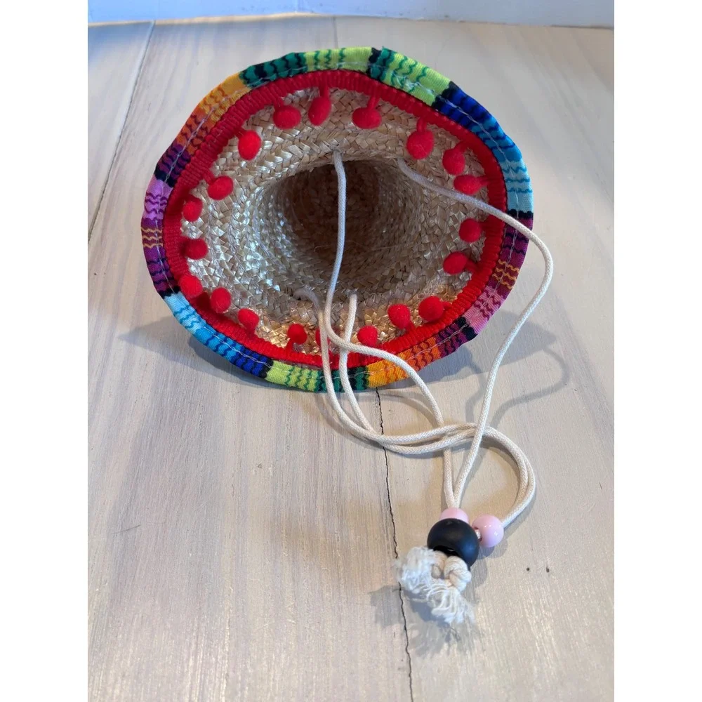 Mini Straw Sombrero Hat UNO Glitter Letters Serape Trim Party Pet Accessory‎ 6in